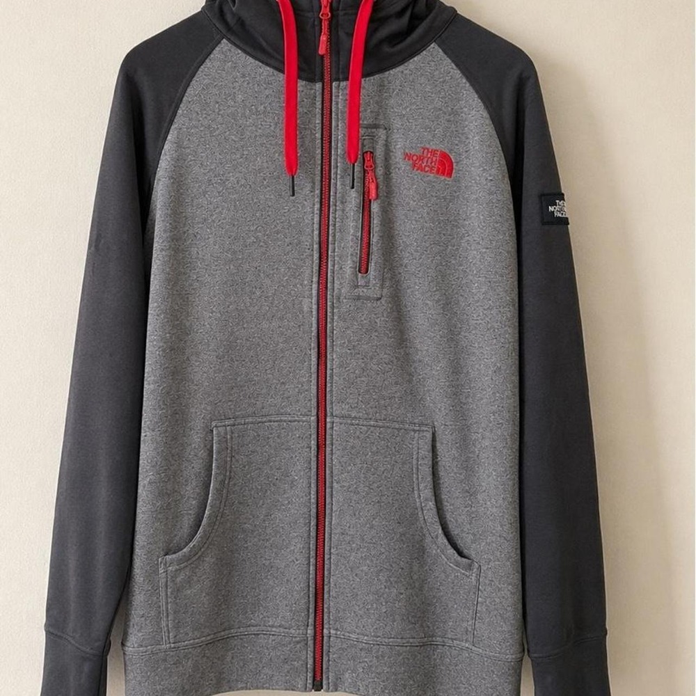 North Face Red Color Block Full Zip Jacket With Hood Gray Gorpcore | Size 2XL
